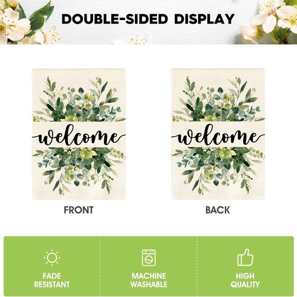 Spring Summer Floral Welcome Garden Flag 12x18 Inch Double Sided Outside, Eucaly - Picture 5 of 7